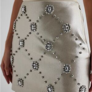 Express Metallic Beige Embellished Mini Skirt for Cocktail Nights